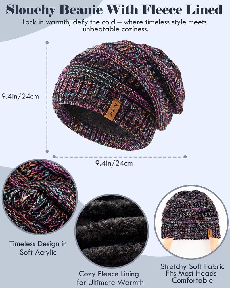 Alepo Winter Beanie Hat Scarf Gloves Set for Women, Slouchy Beanie Long Scarf Touchscreen Gloves, Warm 3 in 1 Set - Image 3